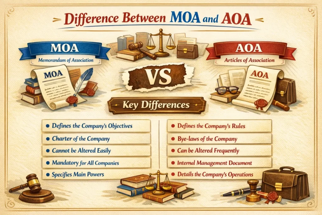 Difference between MOA and AOA underCompanies Act 2013